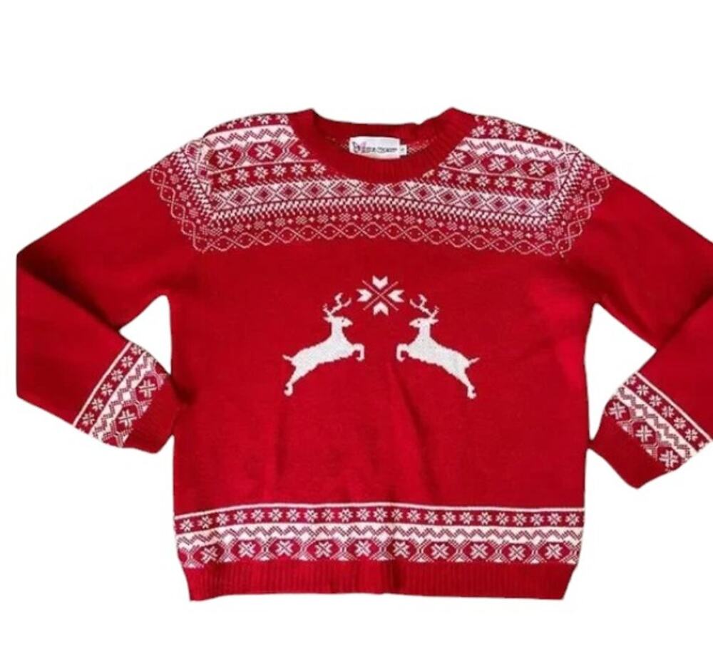 NWT Cotton Emporium Red Fair Isle Christmas Holiday Reindeer Sweater  Medium